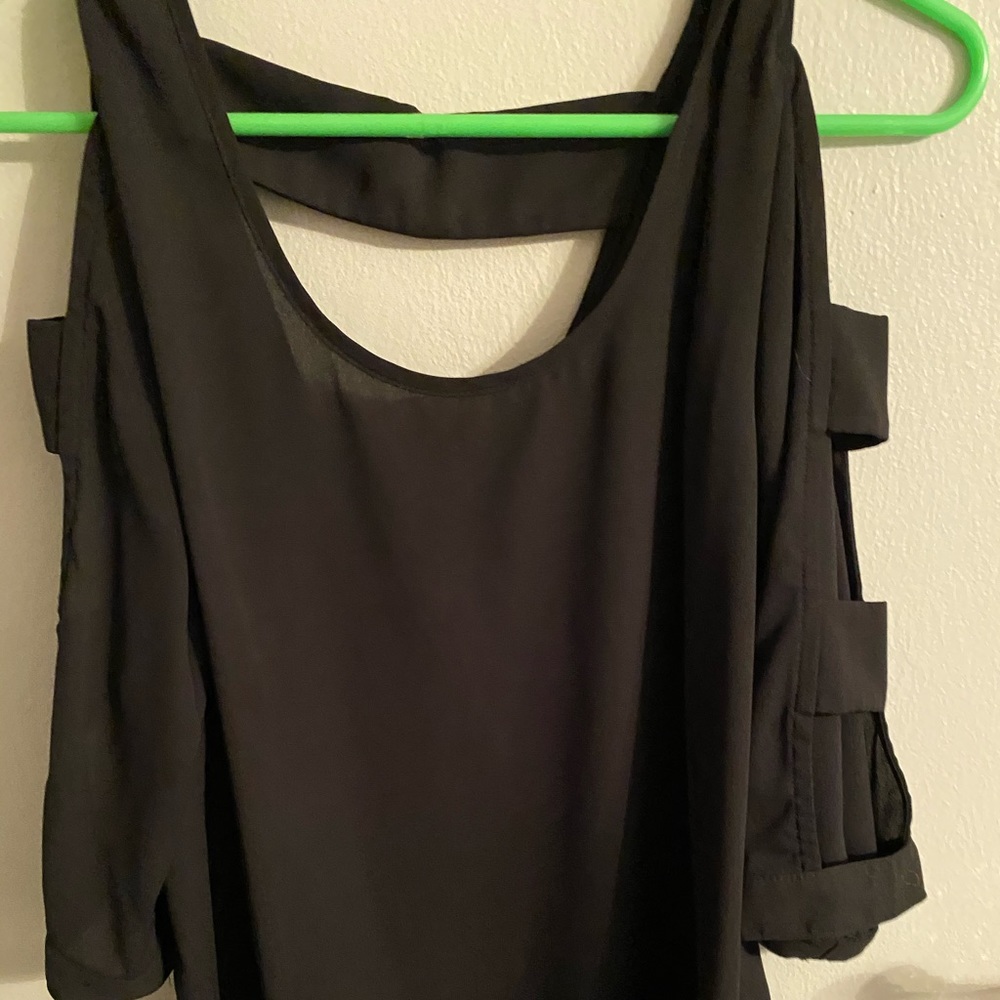 Black blouse with cutouts on sleeves